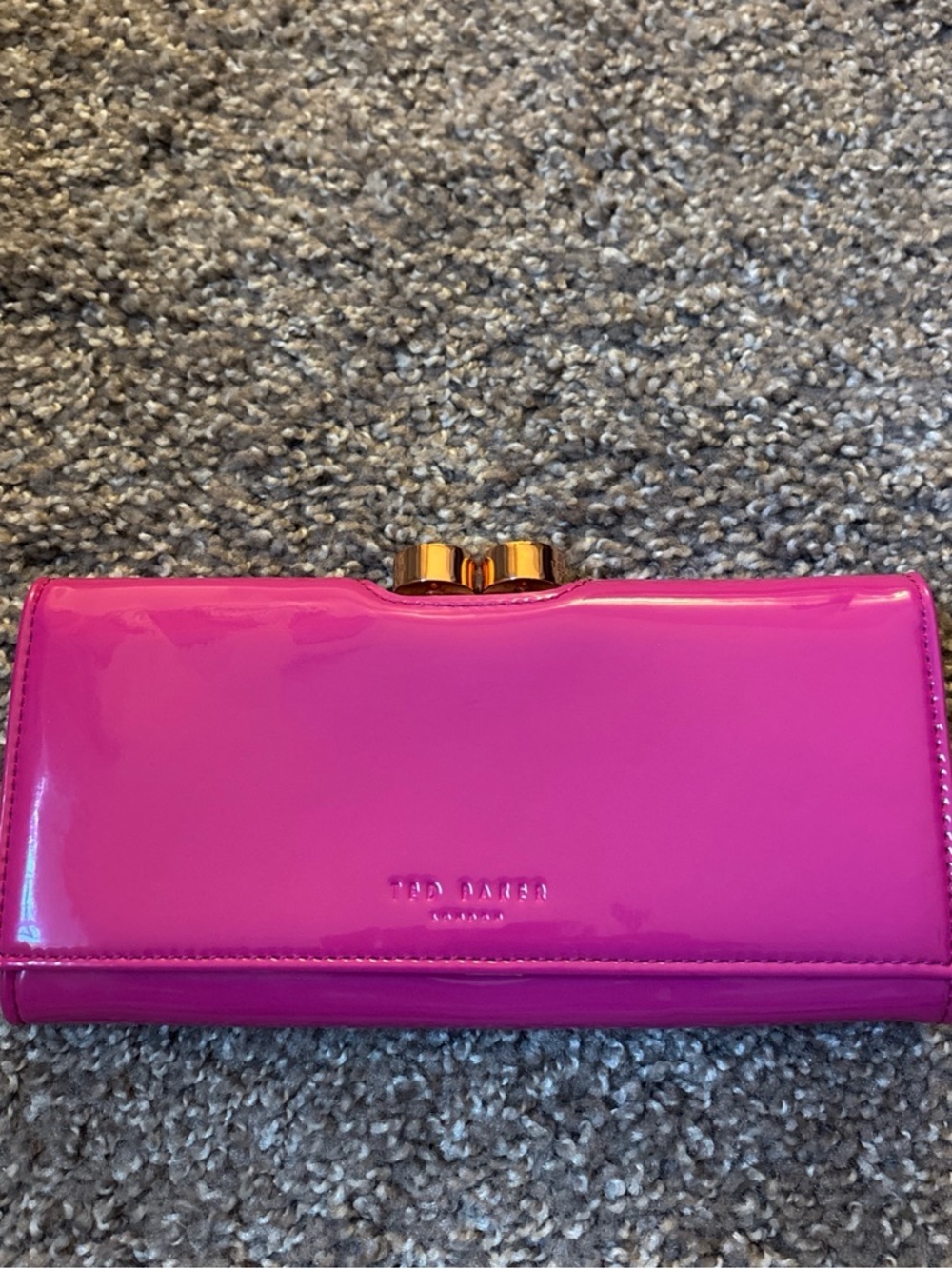 Ted Baker Hot Pink Patent Bow-Top Clutch Wallet